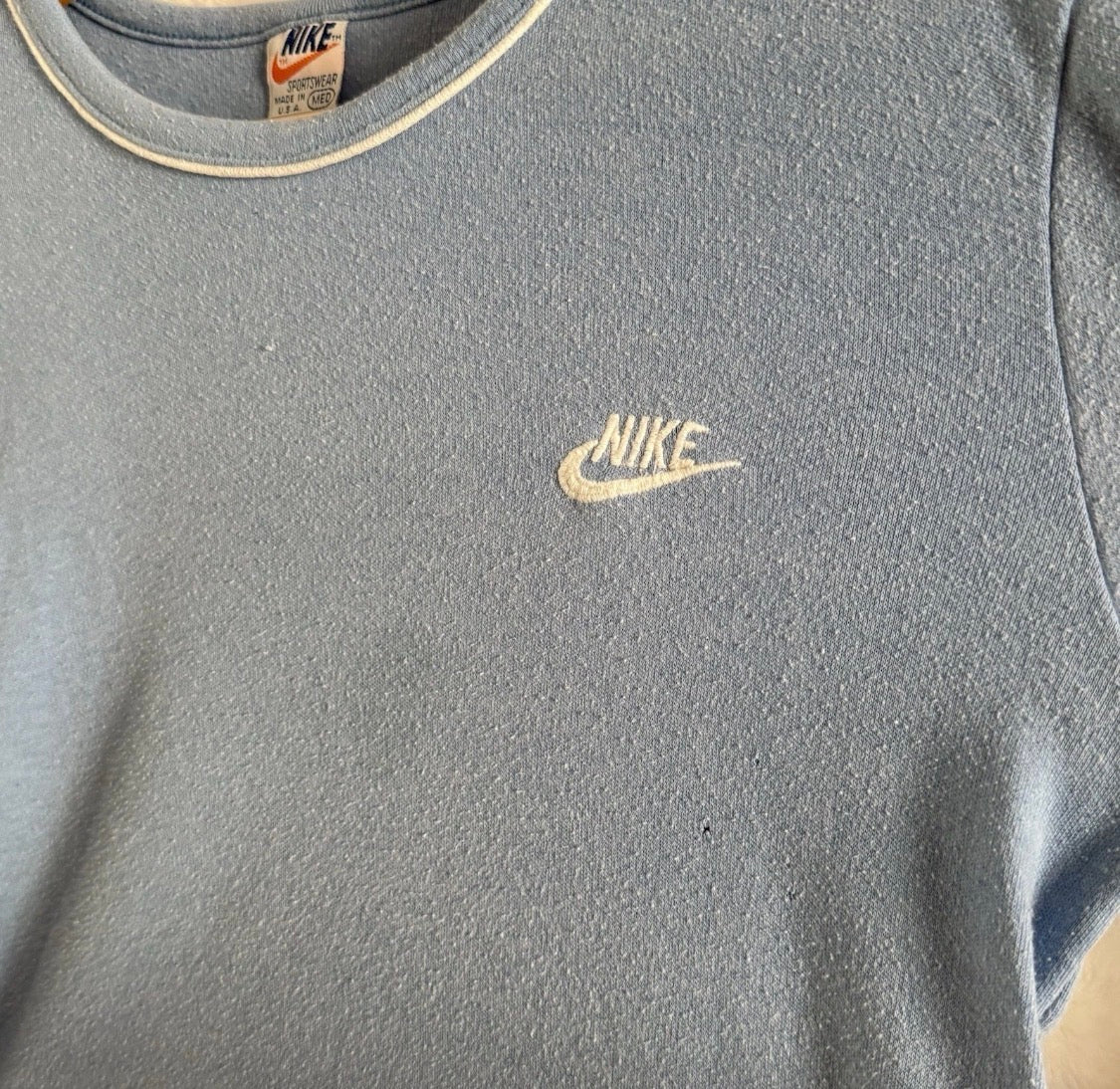 Vintage 1970's Nike Women's Single Stitch Blue Shirt, Small