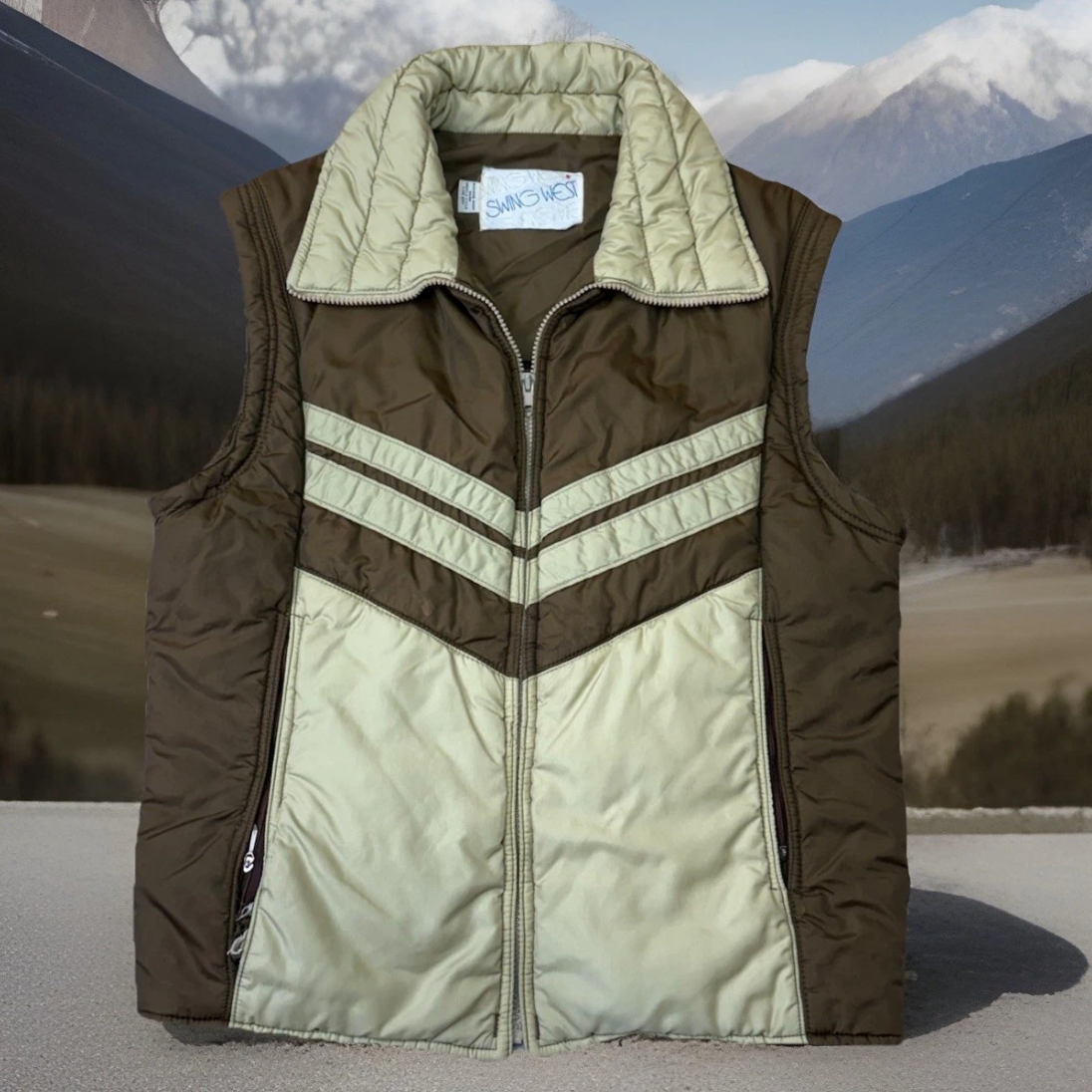 Vintage *PROJECT*1980s Swing West Puffer Ski Jacket Vest Zip Combo, Brown, Med