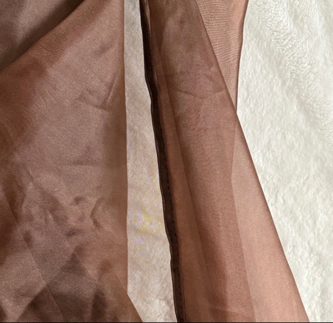 Vintage 1980/90’s Sheer Brown Ruffle Lace Top Shower Curtain Prop 69x70