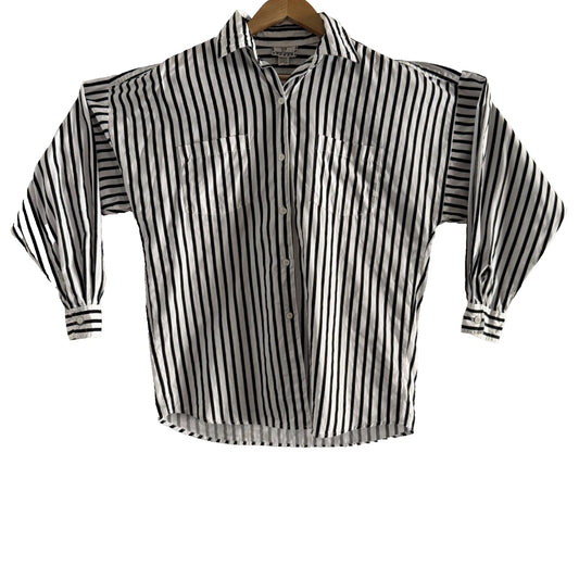 1980's Limited Express 100% Cotton B&W Striped Oversized L/S Shirt, XL