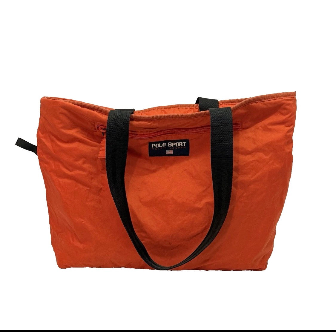 Vintage 90's/Y2K POLO SPORT Ralph Lauren Quilted Nylon Tote Bag, Orange 16"x12"