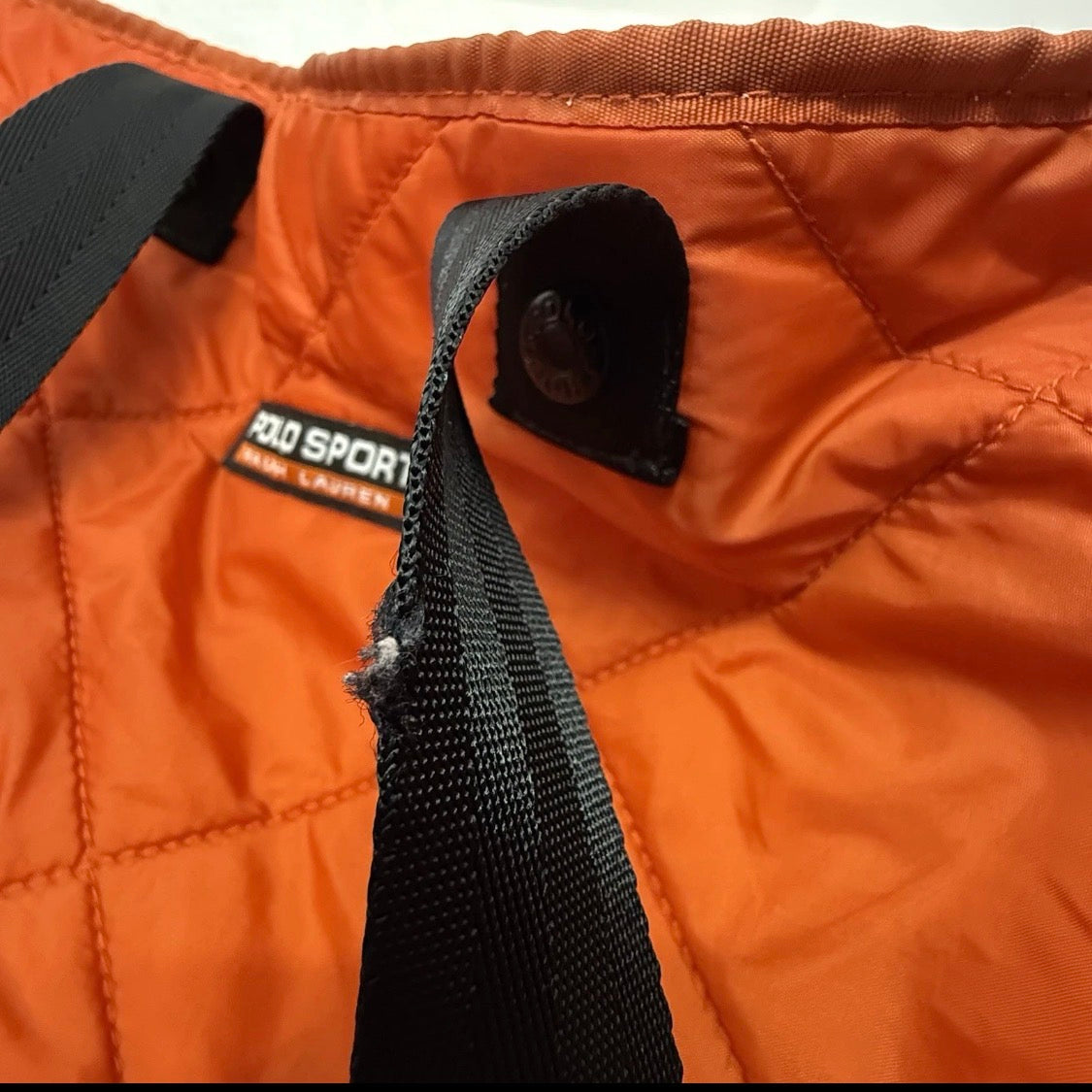 Vintage 90's/Y2K POLO SPORT Ralph Lauren Quilted Nylon Tote Bag, Orange 16"x12"
