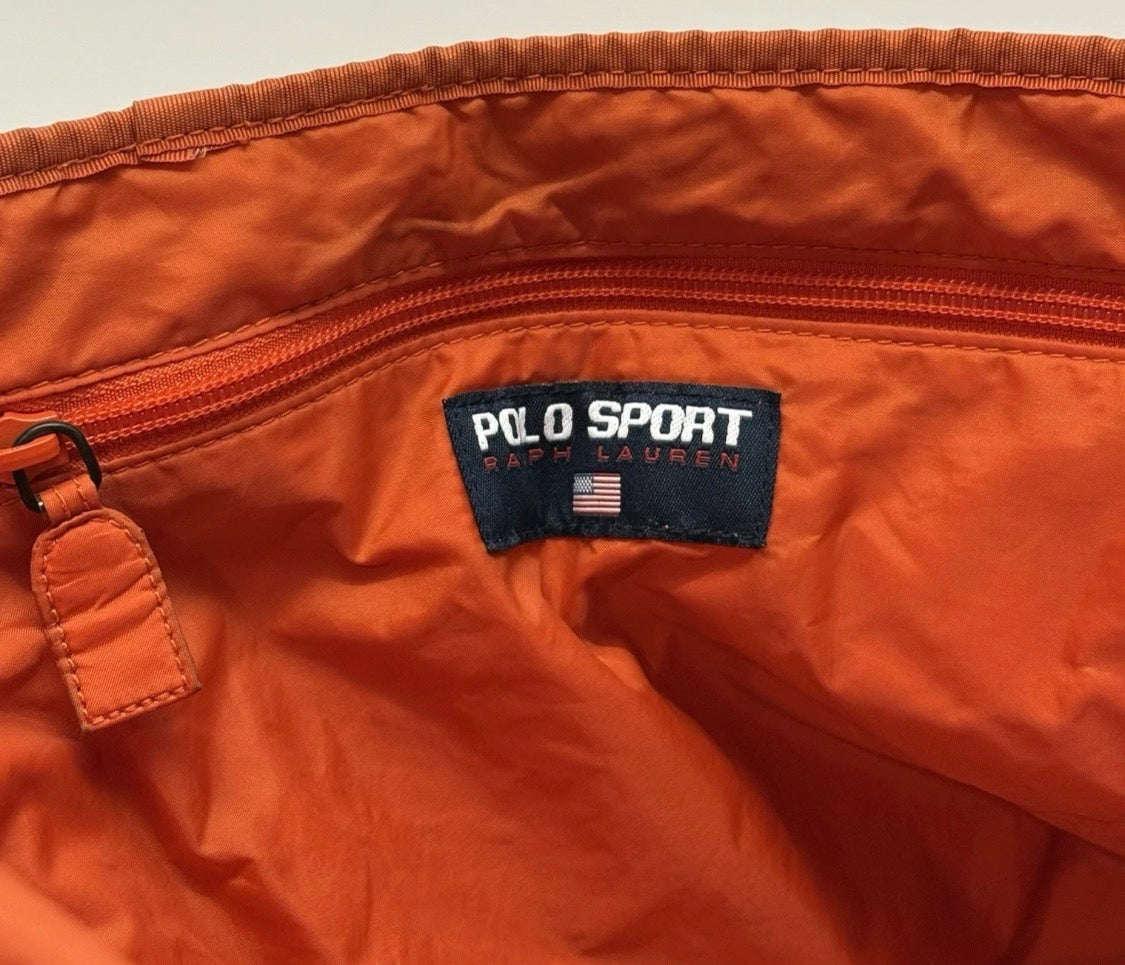 Vintage 90's/Y2K POLO SPORT Ralph Lauren Quilted Nylon Tote Bag, Orange 16"x12"