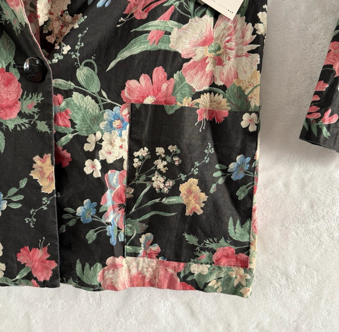1980’s Willow Ridge Cotton Black Floral Cottagecore Shacket Blazer, size 14