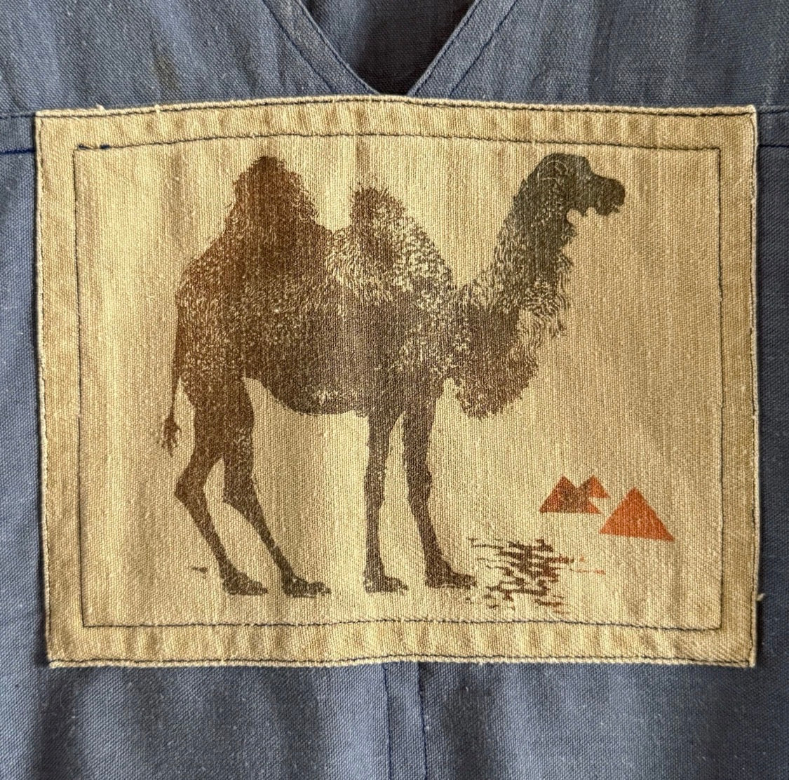 Vintage 1970’s Heavyweight Cotton Tunic Pocket Dress/Gown Camel Pyramids