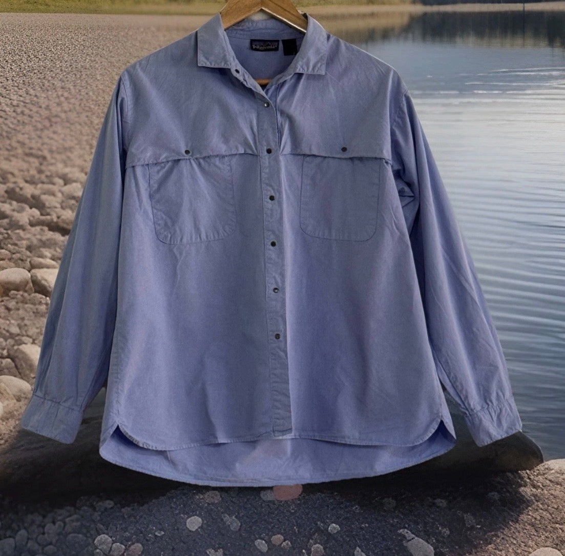 Vintage 80s/90’s Patagonia 100% Cotton Long Sleeved Snap Pocket Shirt Blue, L*