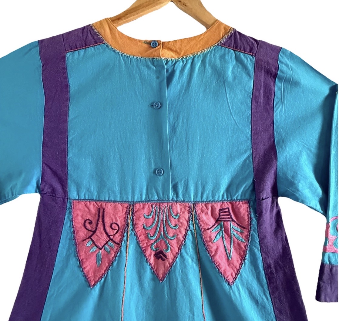 Vintage 1970s Saybury For Neiman Marcus Cotton Embroidered Kaftan Dress, M/L