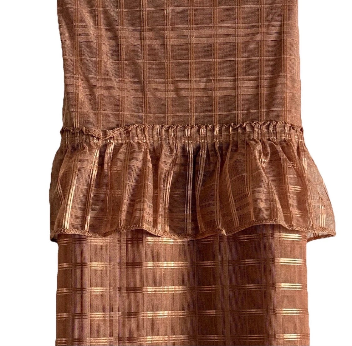 Vintage 1980/90’s Sheer Metallic Copper Ruffle Top Shower Curtain Prop 69x72