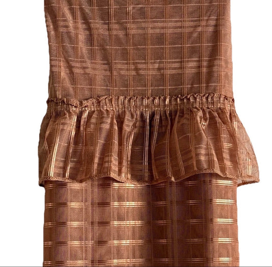 Vintage 1980/90’s Sheer Metallic Copper Ruffle Top Shower Curtain Prop 69x72