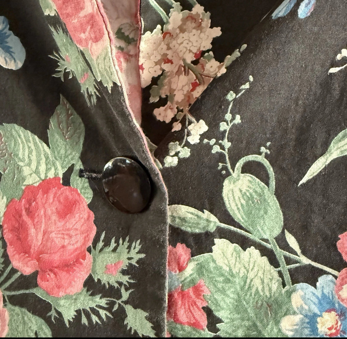 1980’s Willow Ridge Cotton Black Floral Cottagecore Shacket Blazer, size 14