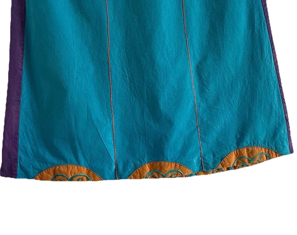 Vintage 1970s Saybury For Neiman Marcus Cotton Embroidered Kaftan Dress, M/L