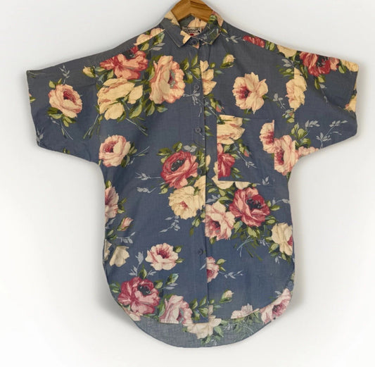 1980’s Contempo Casuals Rose/Floral Button Front Pocket Blouse, Large