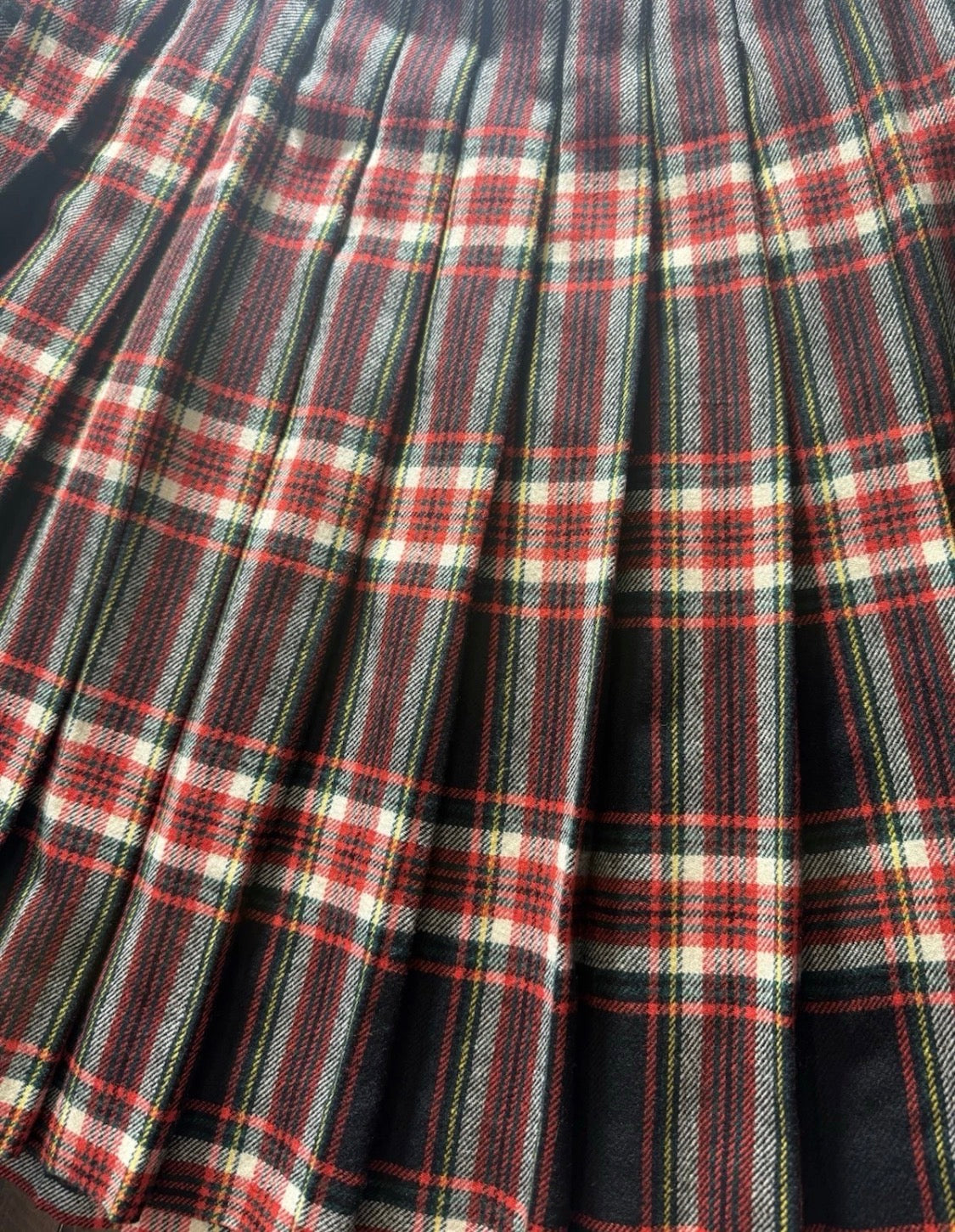 Vintage Bonwit Teller Stella Sloat Pleated Wool Tartan Christmas Midi Skirt, 28