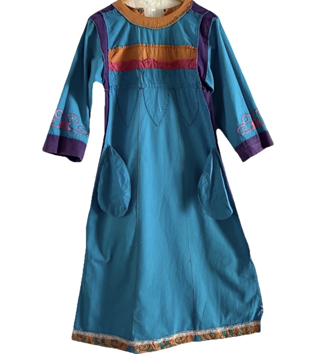 Vintage 1970s Saybury For Neiman Marcus Cotton Embroidered Kaftan Dress, M/L