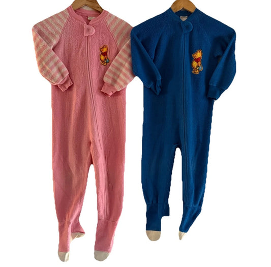Vintage 1980s LOT OF 2, Winnie The Pooh Footed Pajamas, Pink & Blue, Children’s Size 6