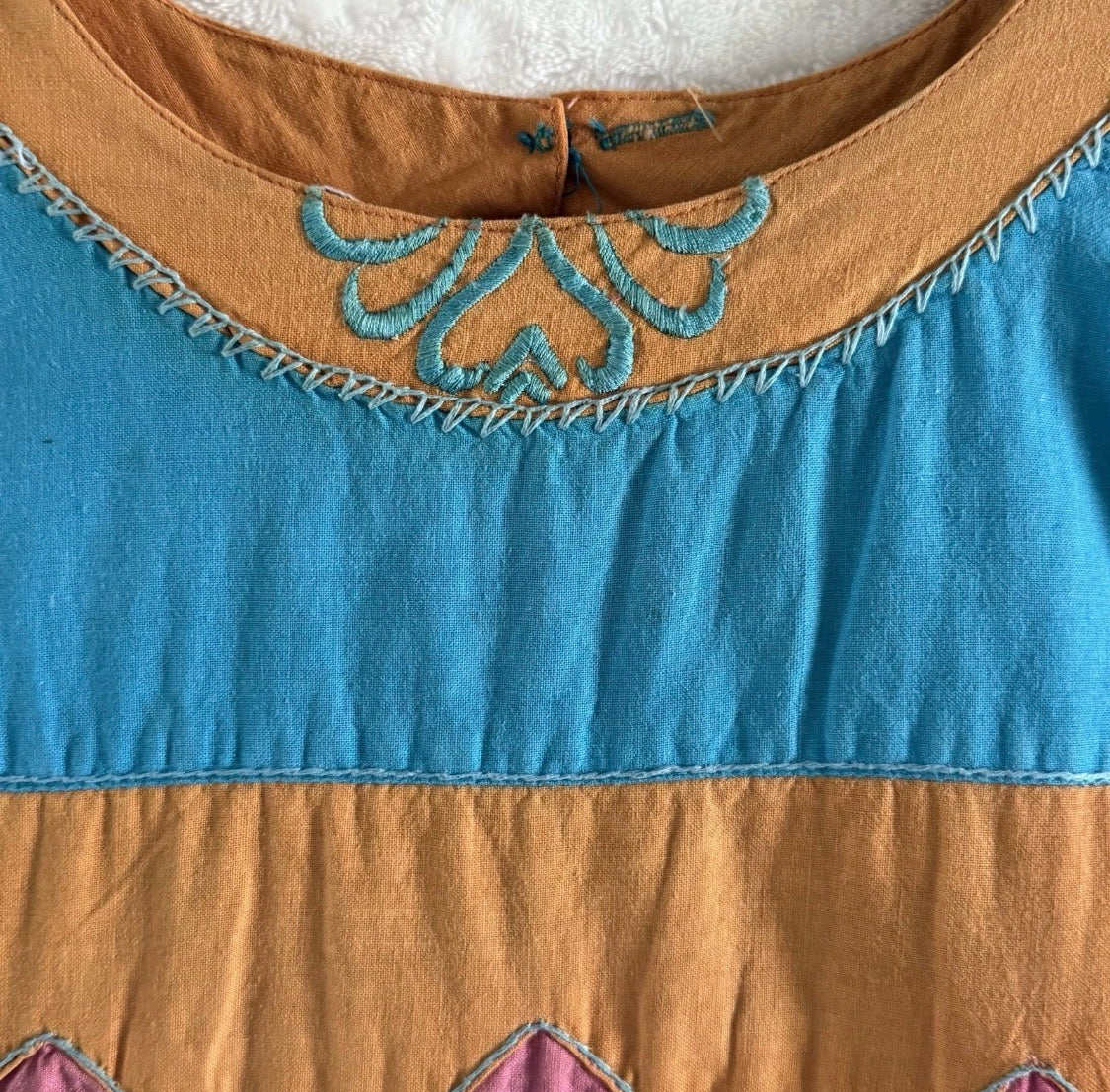 Vintage 1970s Saybury For Neiman Marcus Cotton Embroidered Kaftan Dress, M/L