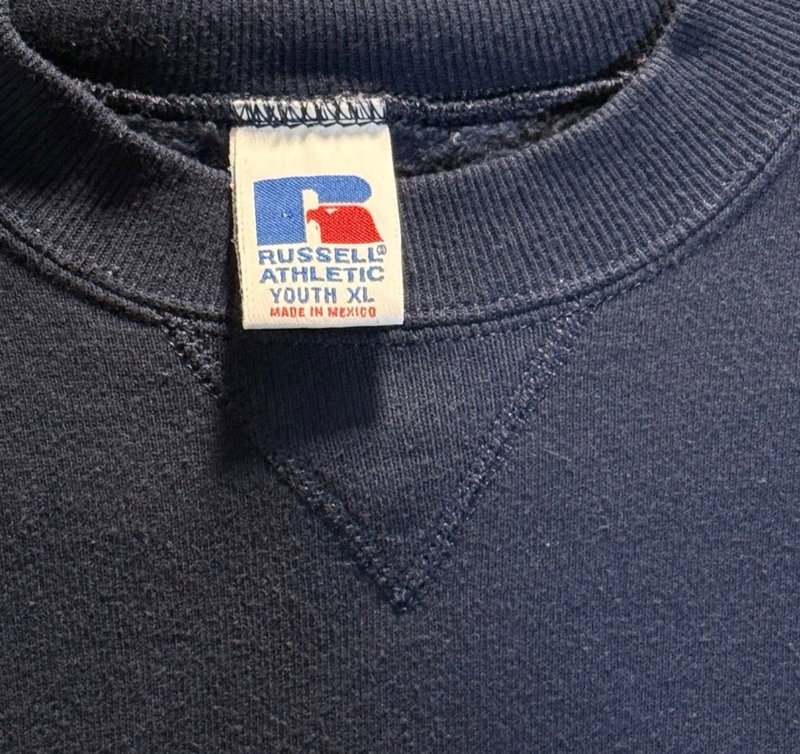 Vintage Y2K UCSD Russell Athletic Crewneck Sweatshirt, Hibiscus Flower Navy, YXL