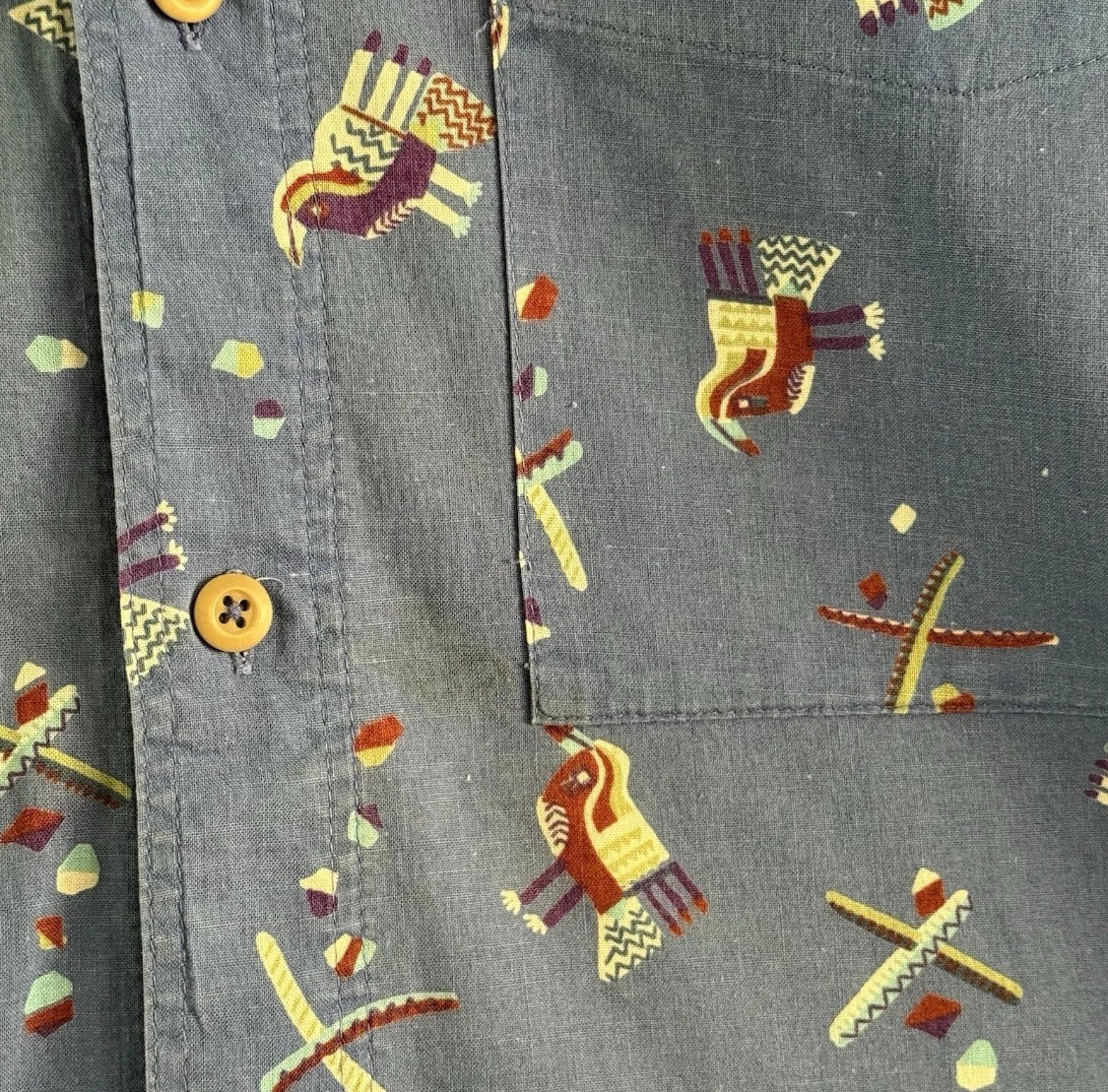Vintage 1991 Patagonia Pataloha Cotton Bird Print Short Sleeved Camp Shirt,  Med