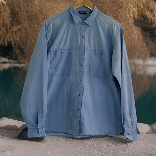 Vintage Y2K Patagonia Blue 100% Cotton Metal Snap Long Sleeved Pocket Shirt, L
