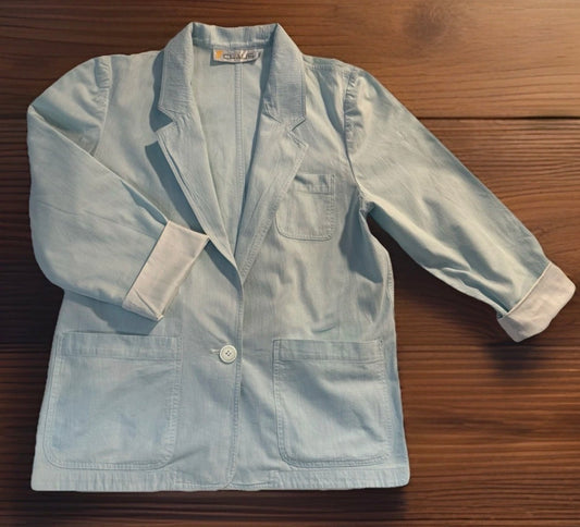 Vintage 1980 Chaus Lt Cotton Blazer Jacket Academia Preppy Pastel Blue Green, 12