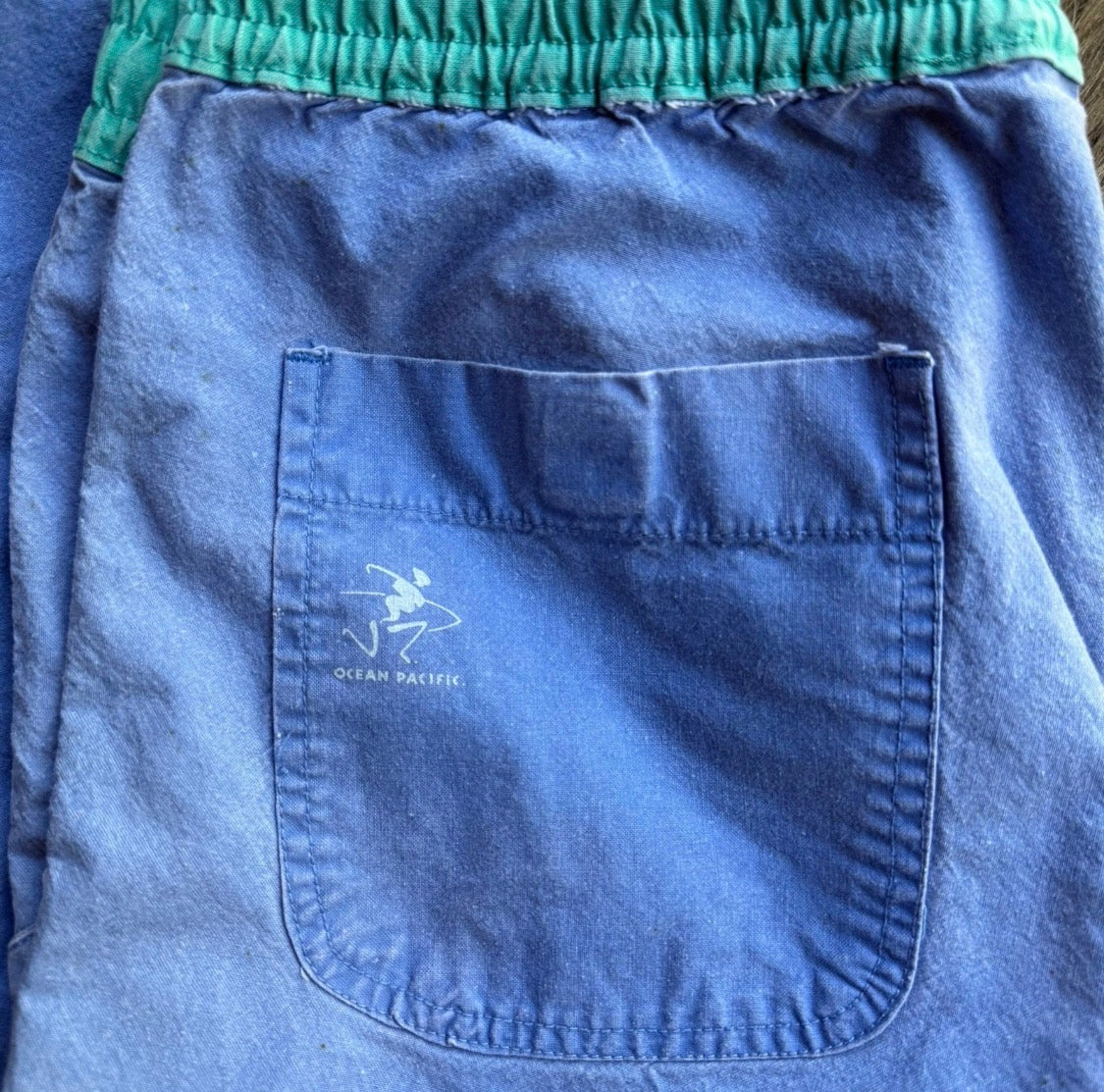 Vintage 1990’s Ocean Pacific OP Baggy 100% Cotton Surf Blue Green Pants, 34