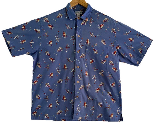 Vintage 1991 Patagonia Pataloha Cotton Bird Print Short Sleeved Camp Shirt,  Med