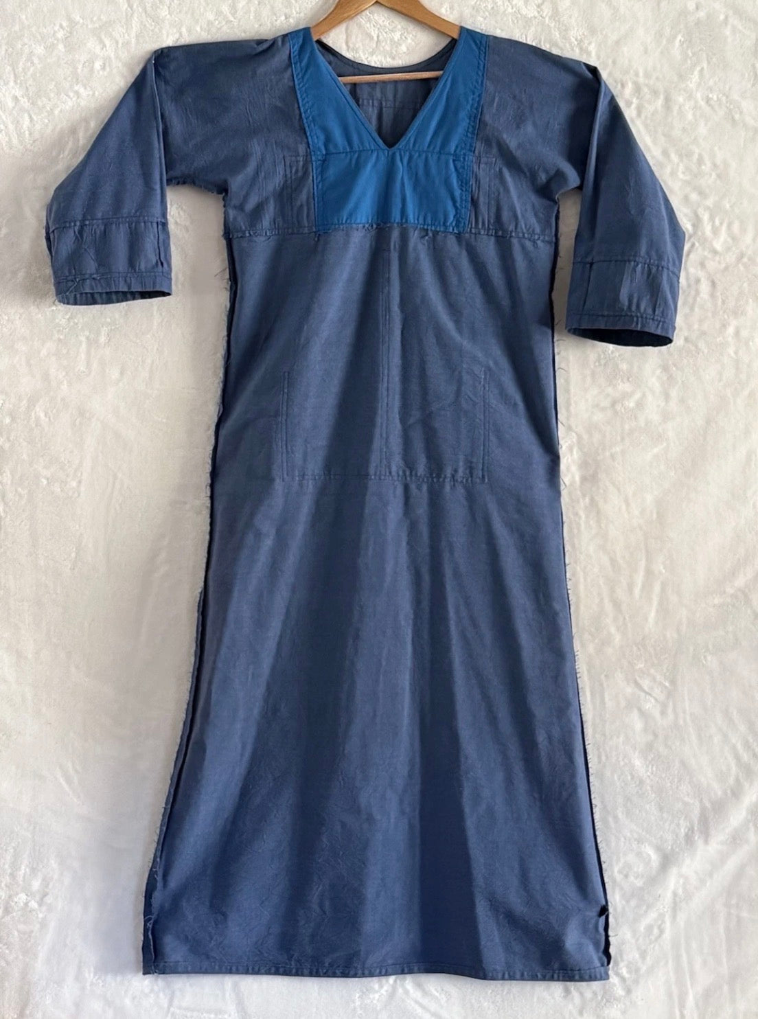 Vintage 1970’s Heavyweight Cotton Tunic Pocket Dress/Gown Camel Pyramids