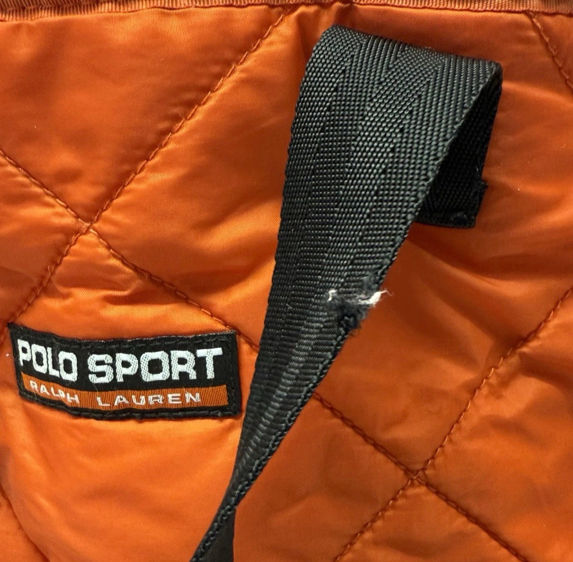 Vintage 90's/Y2K POLO SPORT Ralph Lauren Quilted Nylon Tote Bag, Orange 16"x12"