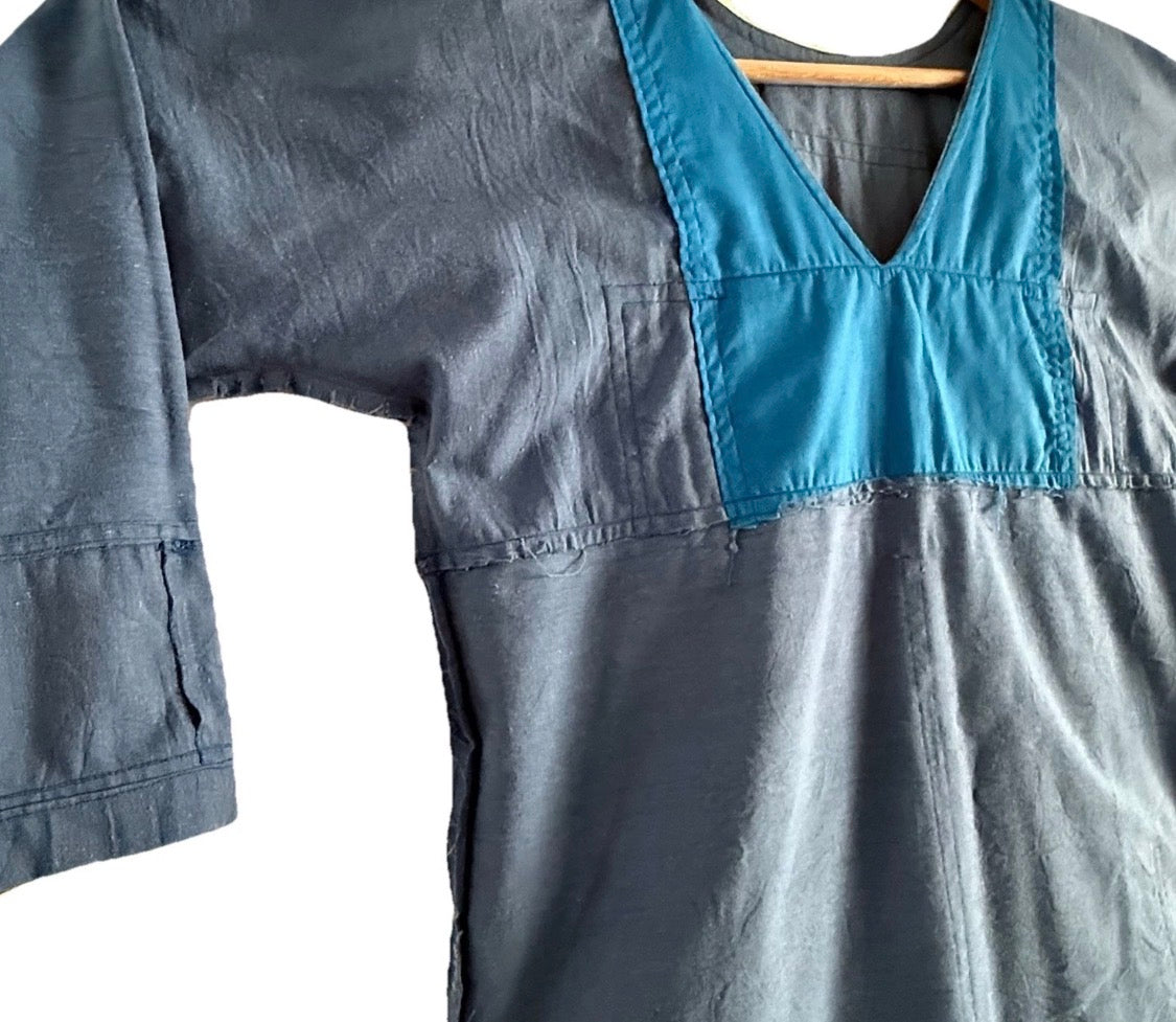 Vintage 1970’s Heavyweight Cotton Tunic Pocket Dress/Gown Camel Pyramids