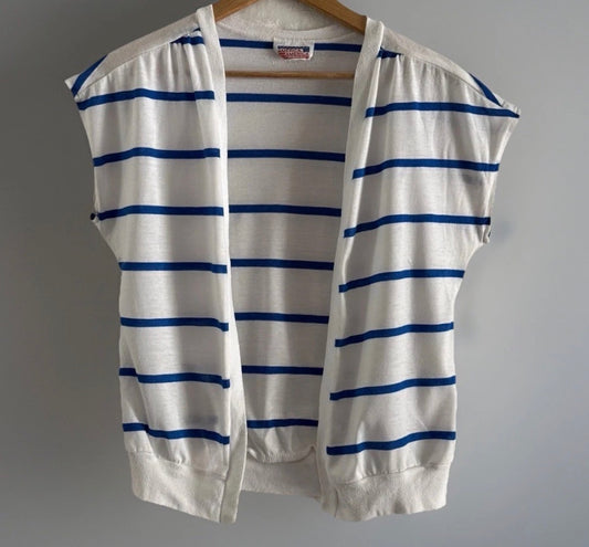 Vintage 1980’sAmerica America Cotton Jersey Stretch Knit Vest Blue White Stripe