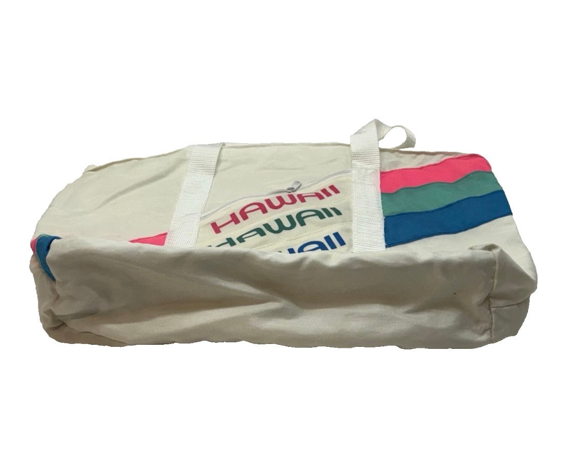 Vintage 1990s Hawaiian Voyager Nylon Zippered Beach Tote Bag Neon Hawaii 18"x13"
