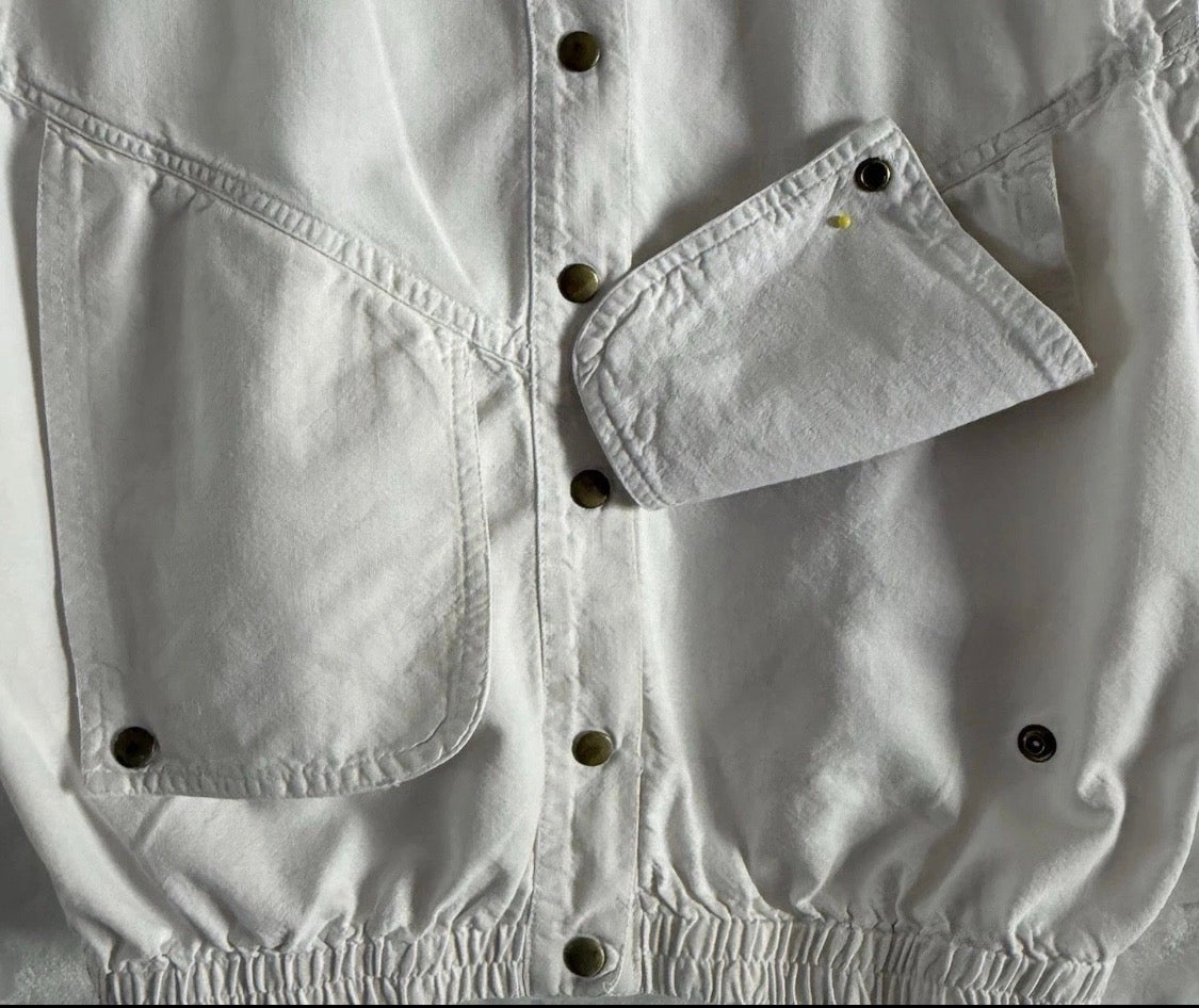 Vintage 1980’s Lightweight All Cotton Snap Front White Vest, Size M/L