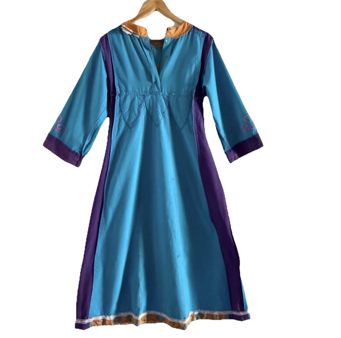 Vintage 1970s Saybury For Neiman Marcus Cotton Embroidered Kaftan Dress, M/L