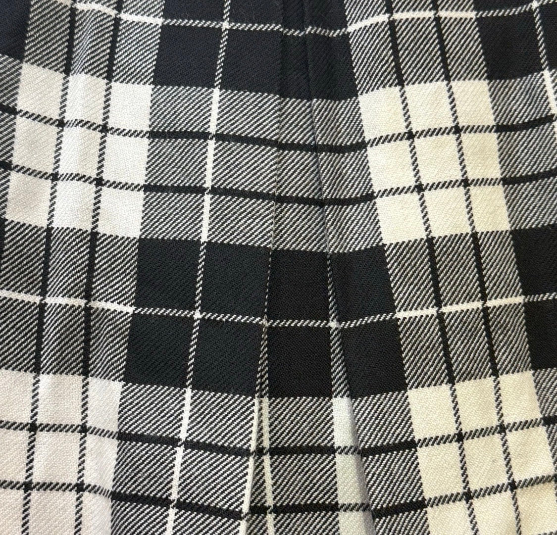 Vintage 1980s Philippe Adec Wool Blend Plaid Pleated B&W Schoolgirl Skirt USA, 8