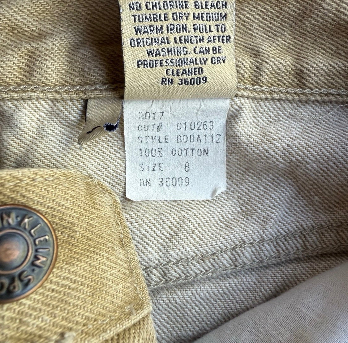 Vintage 1990’s Calvin Klein 100% Cotton Tan Denim Jeans USA, Size 8