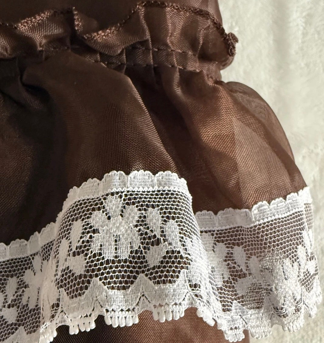 Vintage 1980/90’s Sheer Brown Ruffle Lace Top Shower Curtain Prop 69x70